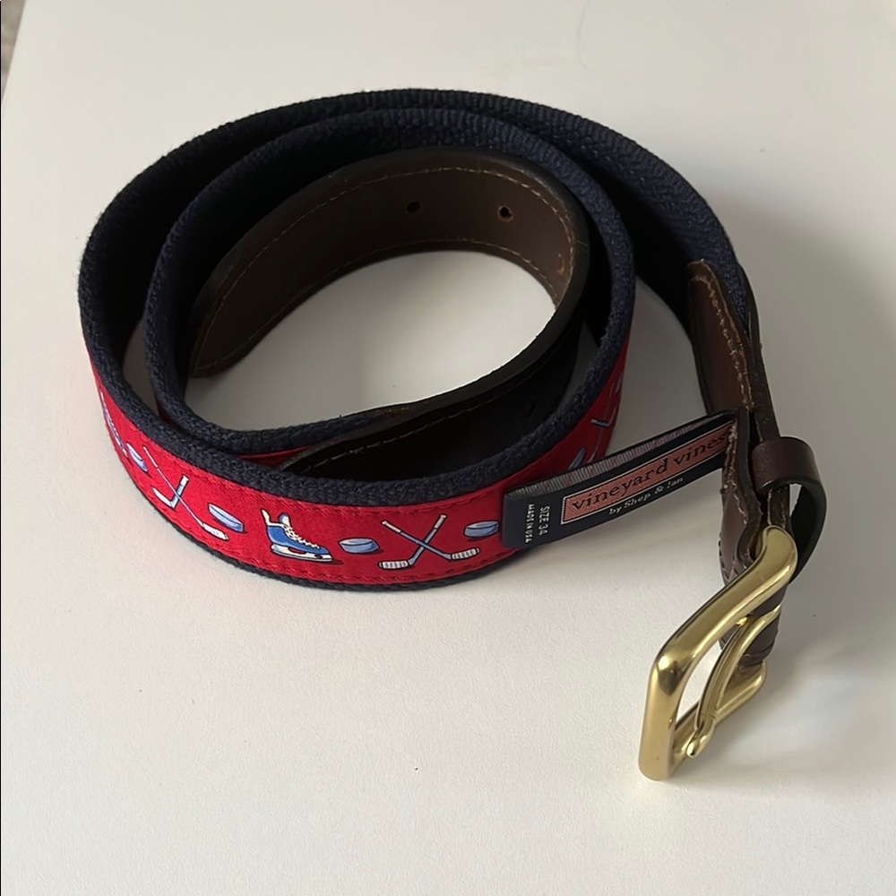 Vineyard Vines Red and Blue Belt with Brass Buckle